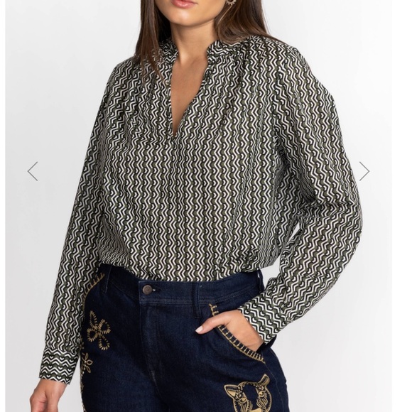 NWT Johnny Was Calme Womens Split Ruffle Neck Blouse (Liya) - Picture 1 of 11